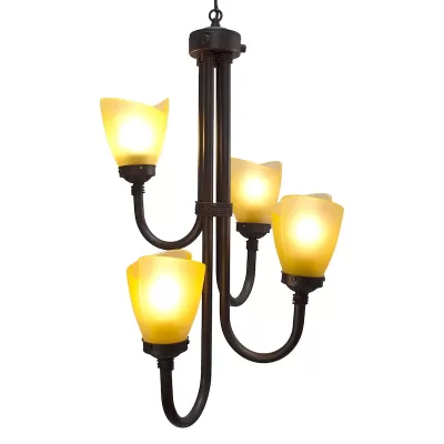 Lámpara Chandelier 4 Luz Vidrio Amarillo