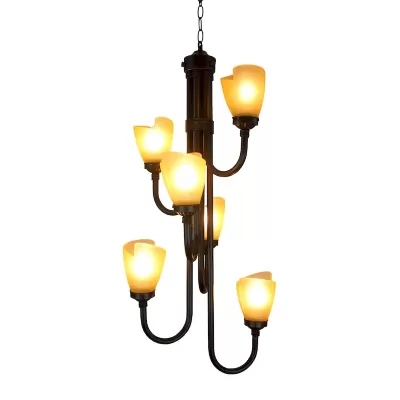 Lámpara Chandelier 6 Luz Vidrio Amarillo