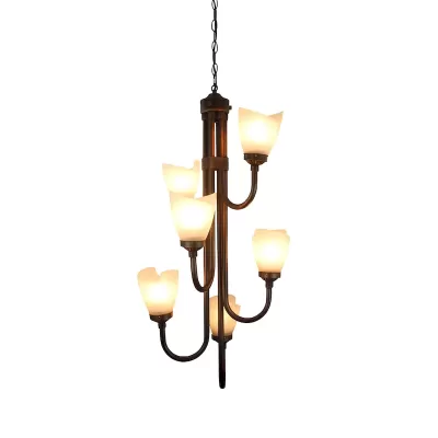 Lámpara Chandelier 6 Luz Vidrio Café