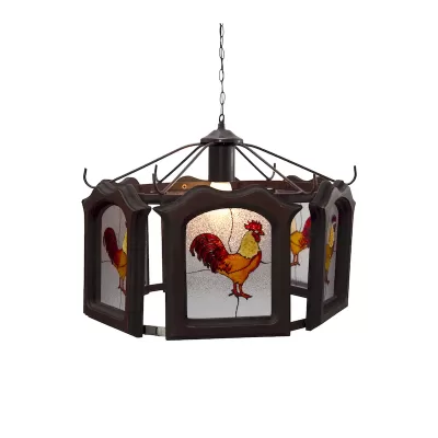 Lámpara Cocina Herraje Madera Gallos