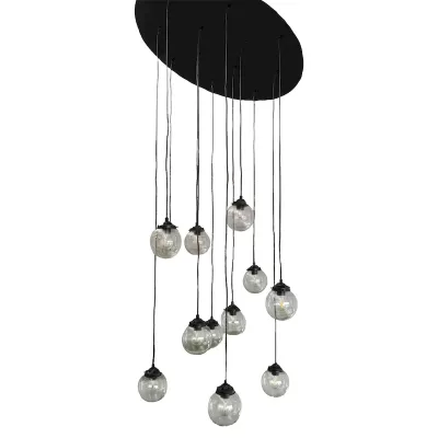 Lámpara Colgante Globo 12 luces en desnivel herraje negro